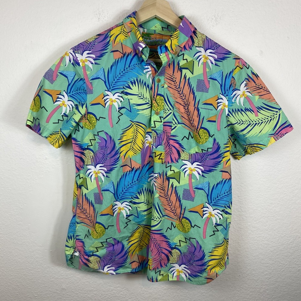 Chubbies Men's Med Short Sleeve Shirt Polo‎ Hawaiian Tropical 100% Cotton Retro